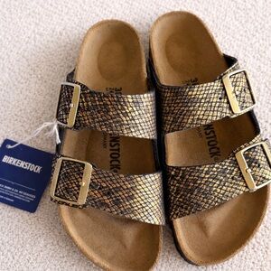 Birkenstock Arizona BS shiny python, black sandals size 38 us 7 NWT